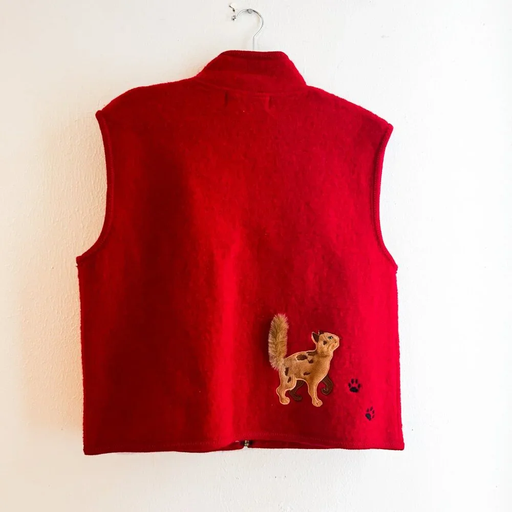Vintage Lisa International Cat Lover Fuzzy Tail Wool Vest - Picture 4 of 6